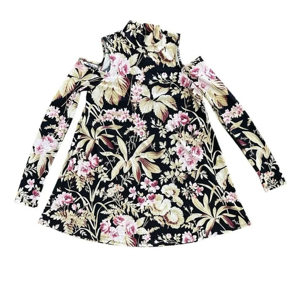 Show Me Your Mumu Cold Shoulder Long Sleeve Mini Dress Floral Size XS Mock Neck - Picture 2 of 8